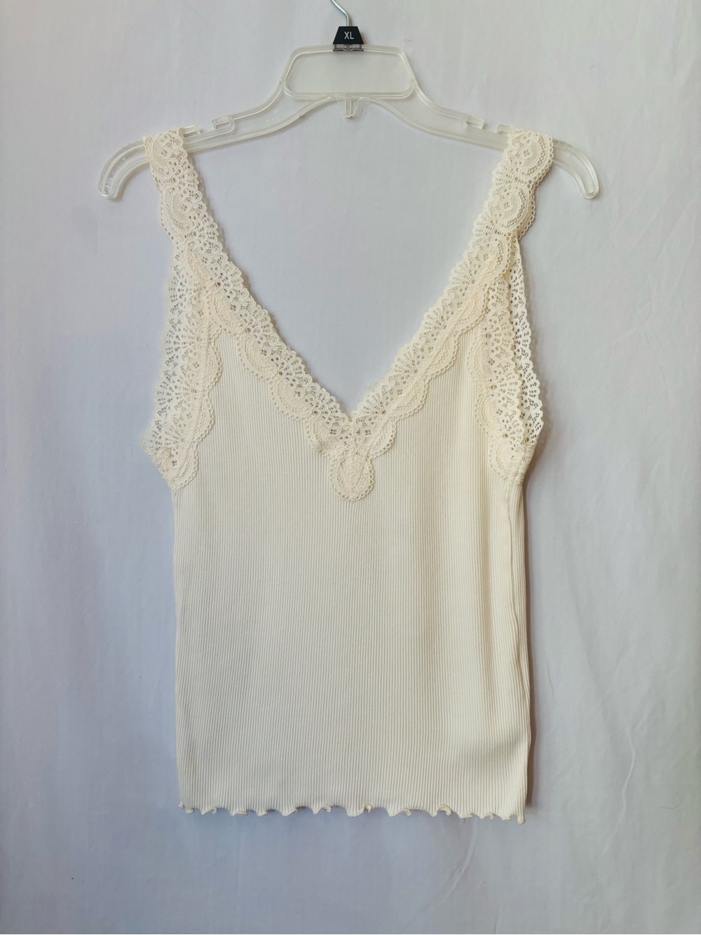 Madewell Ivory Ribbed Lace Trim Tank Top XL
